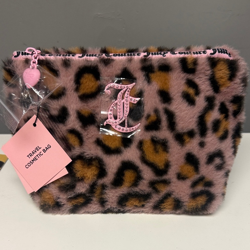 Juicy couture Pink Leopard Faux Fur Cosmetic Bag